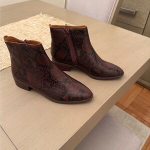Women's Burgundy /Brown Snake Print Ankle Boots